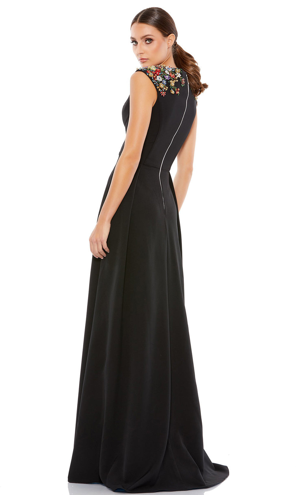 Ieena Duggal - 26540I V-Neck Embellished Shoulders A-Line Gown In Black