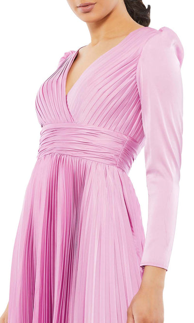 Ieena Duggal - 26542I Long Sleeve Pleated Gown In Pink