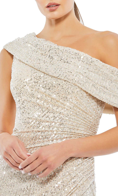 Ieena Duggal - 26550I One Shoulder Sequin Sheath Dress In Champagne & Gold