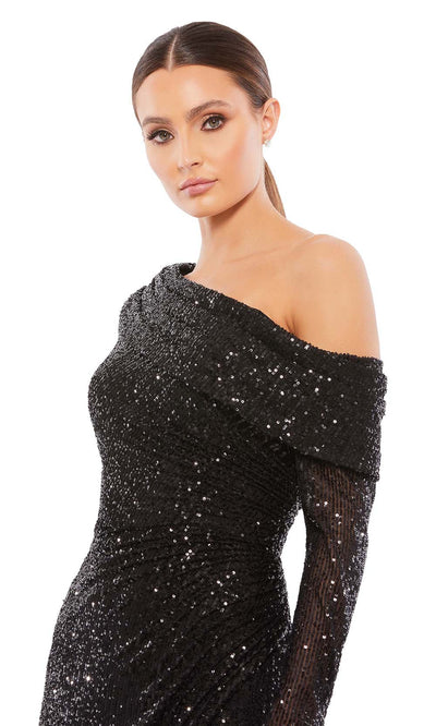Ieena Duggal - 26551I Tea Length Draped Sequin Dress In Black