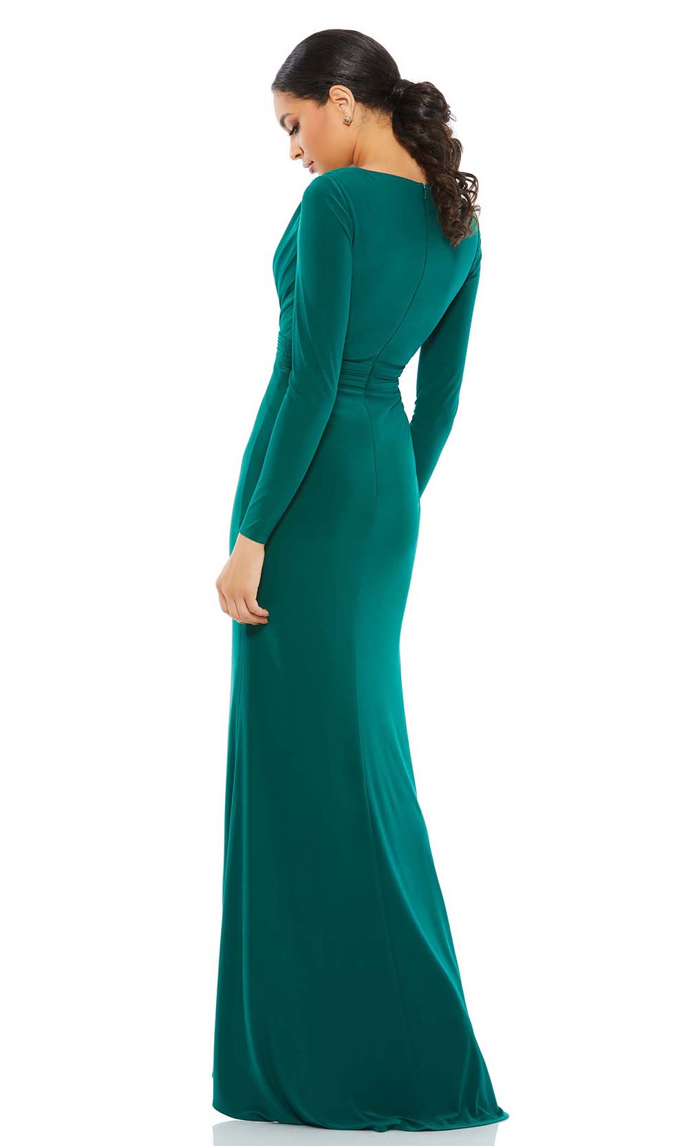 Ieena Duggal - 26554I Long Sleeve High Slit Gown In Green