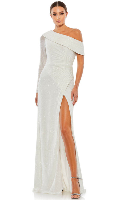 Ieena Duggal - 26571 Draped Sequin Gown With Slit In White & Ivory