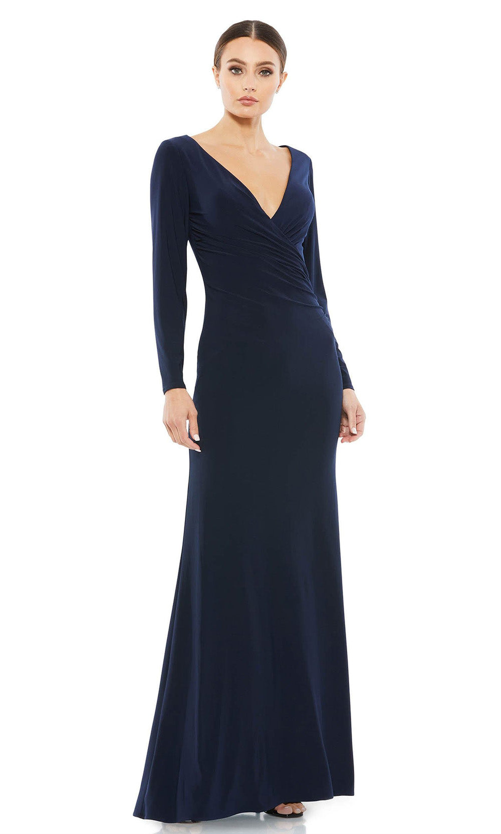 Ieena Duggal - 26573 Long Sleeve Shirred Gown In Blue