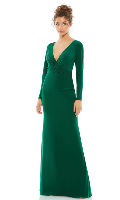 Ieena Duggal - 26573 Long Sleeve Shirred Gown In Green