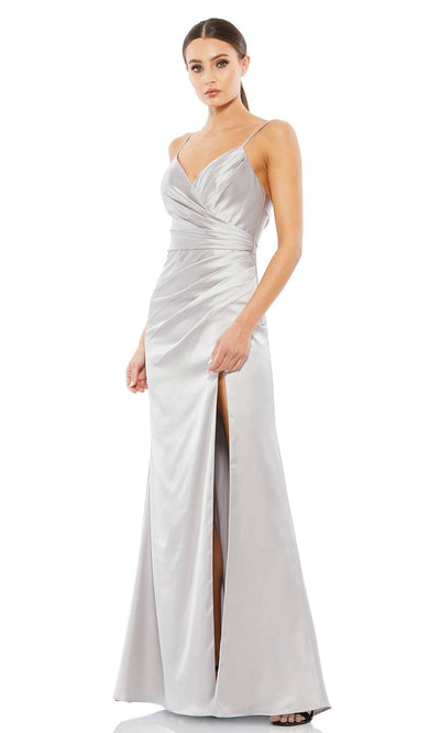 Ieena Duggal - 26585 Spaghetti Strap V-Neck Gown In Silver & Gray