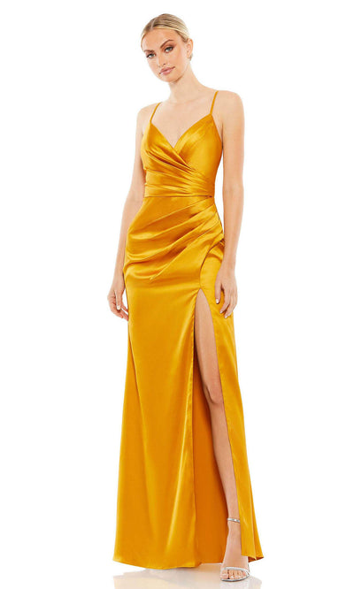 Ieena Duggal - 26585 Spaghetti Strap V-Neck Gown In Yellow