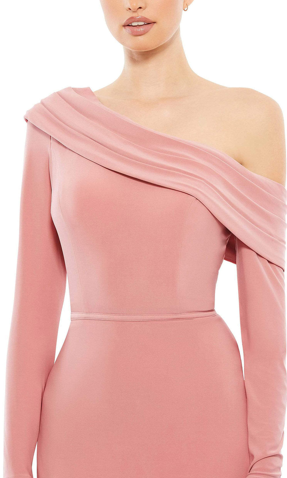 Ieena Duggal - 26595I Asymmetric Pleated Neck Crepe Fit Gown In Pink