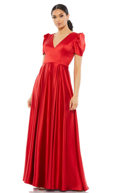 Ieena Duggal - 26606 Short Sleeve V-Neck Gown In Red