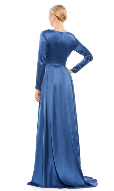 Ieena Duggal - 26613 Deep V-Neck High Slit Pleated Gown In Blue