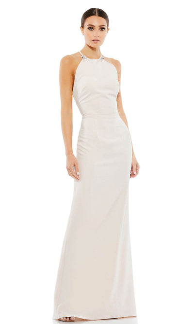 Ieena Duggal - 26618 Ribbon Ornate Sheath Gown In White & Ivory