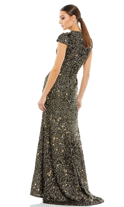 Ieena Duggal - 26647 Sequined Jewel Neck Long Gown In Black and Gold