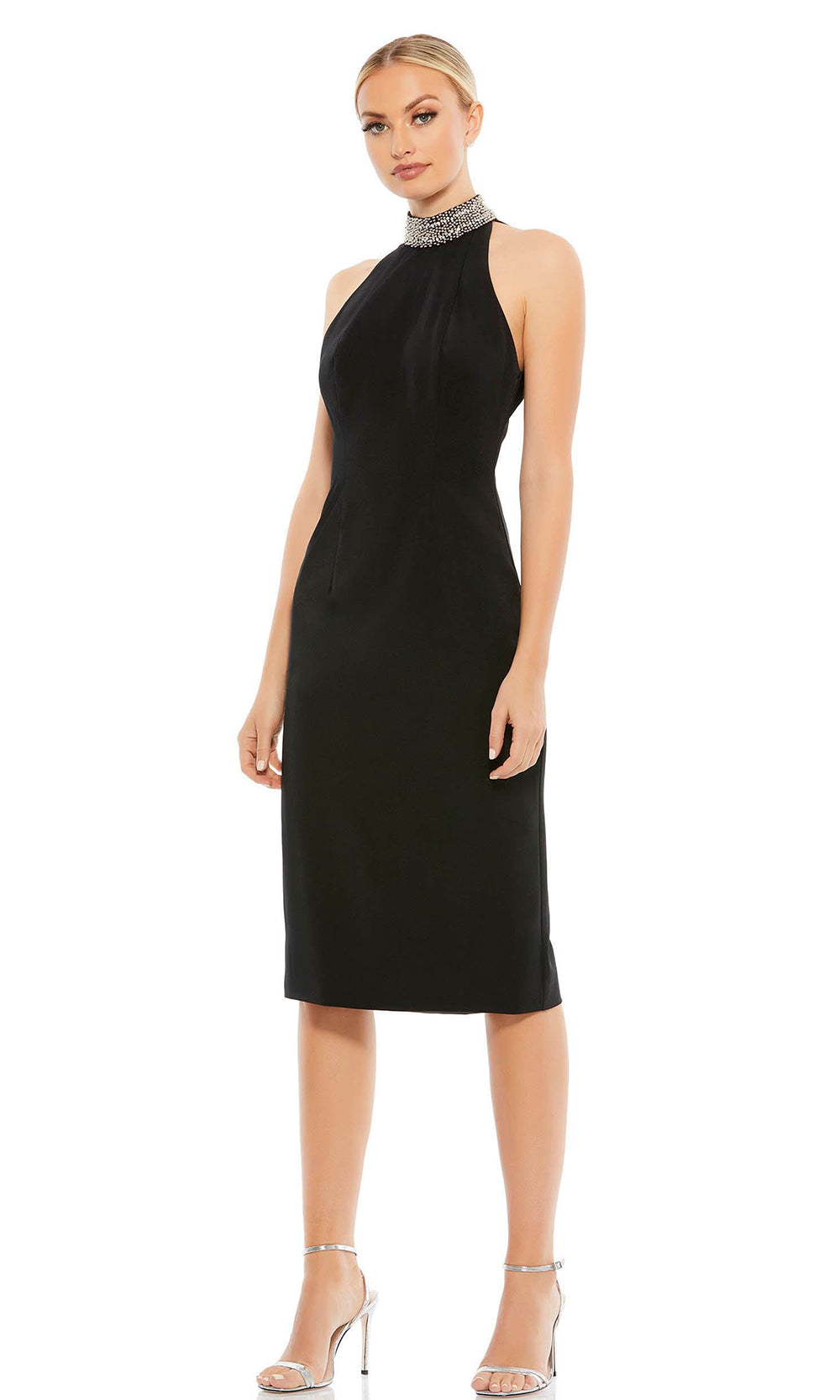 Ieena Duggal - 26682 Embellished High Neck Midi Dress In Black
