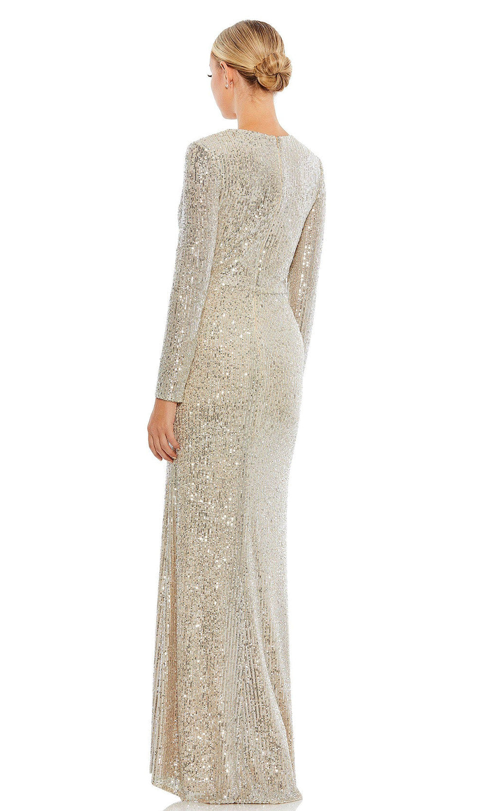 Ieena Duggal - 26723 Long Sleeve High Slit Dress In Neutral