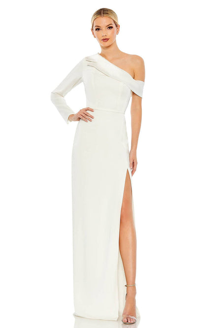 Ieena Duggal - 26726 Long Sleeve One Shoulder Gown In White