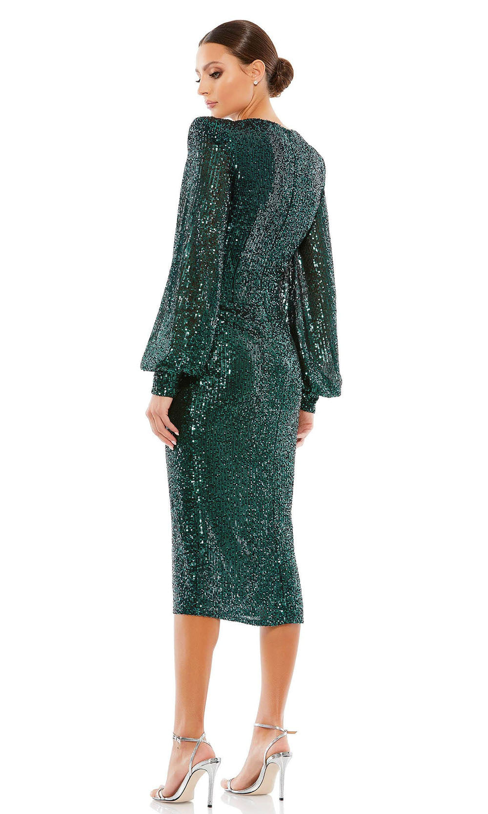 Ieena Duggal - 26866 Bishop Sleeve Sequin Dress In Green
