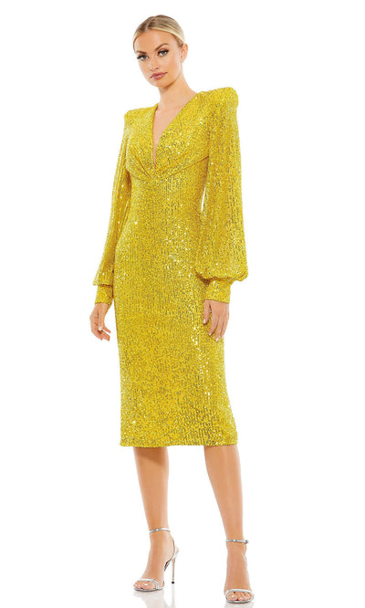 Ieena Duggal - 26866 Bishop Sleeve Sequin Dress In Yellow