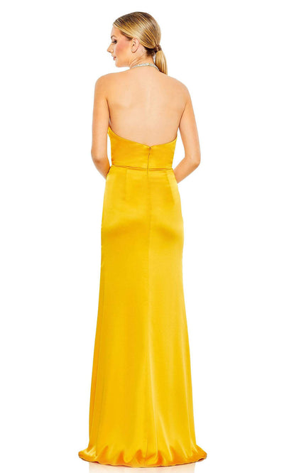 Ieena Duggal - 26894 V Cowl Neck Slit Gown In Yellow