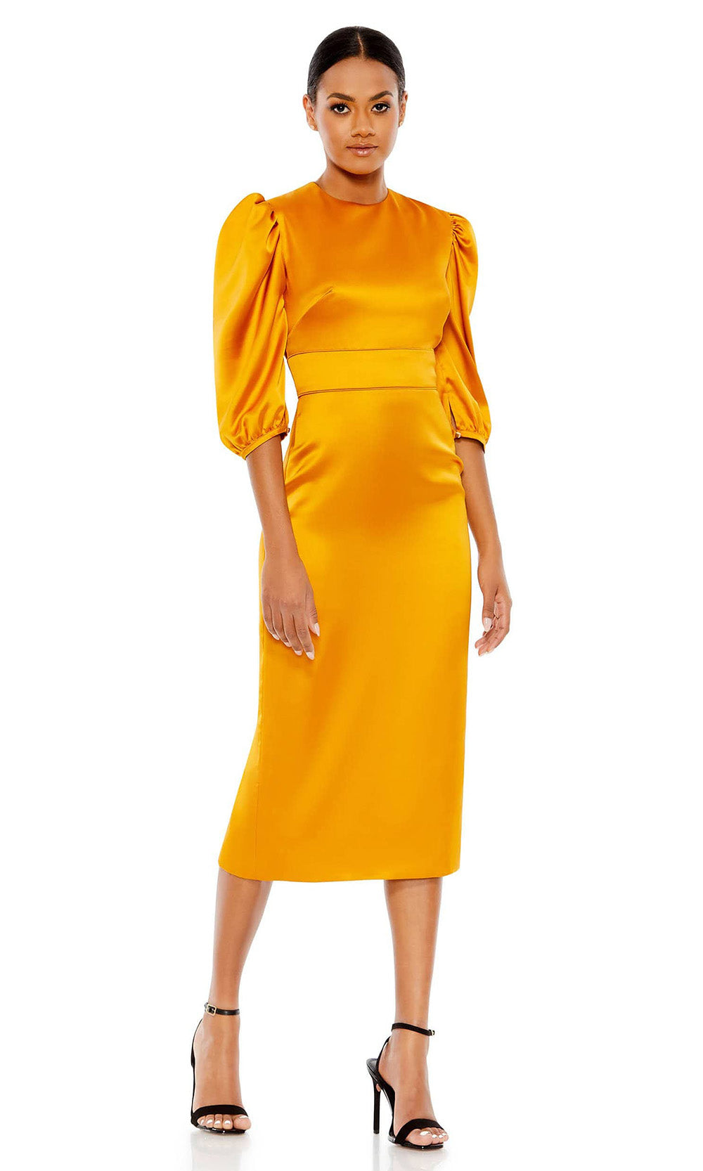 Ieena Duggal - 26927 Bishop Sleeve Sheath Dress In Orange
