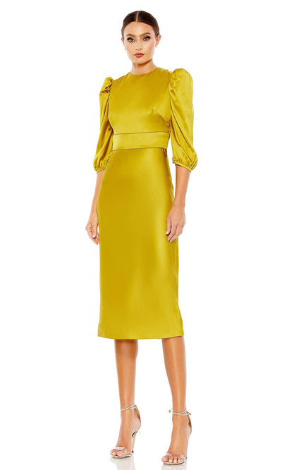 Ieena Duggal - 26927 Bishop Sleeve Sheath Dress In Yellow