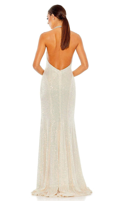 Ieena Duggal - 26943 Halter Shined Slit Sheath Gown In White