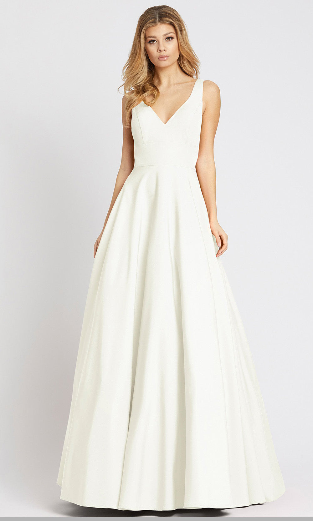 Ieena Duggal - 48924I V Front And Back Fitted Bodice A-Line Gown In White