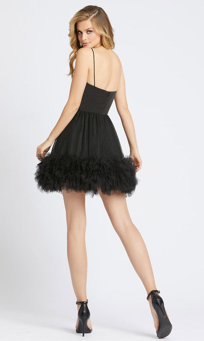 Ieena Duggal - 48941I Short Tulle Fringed A-Line Dress In Black