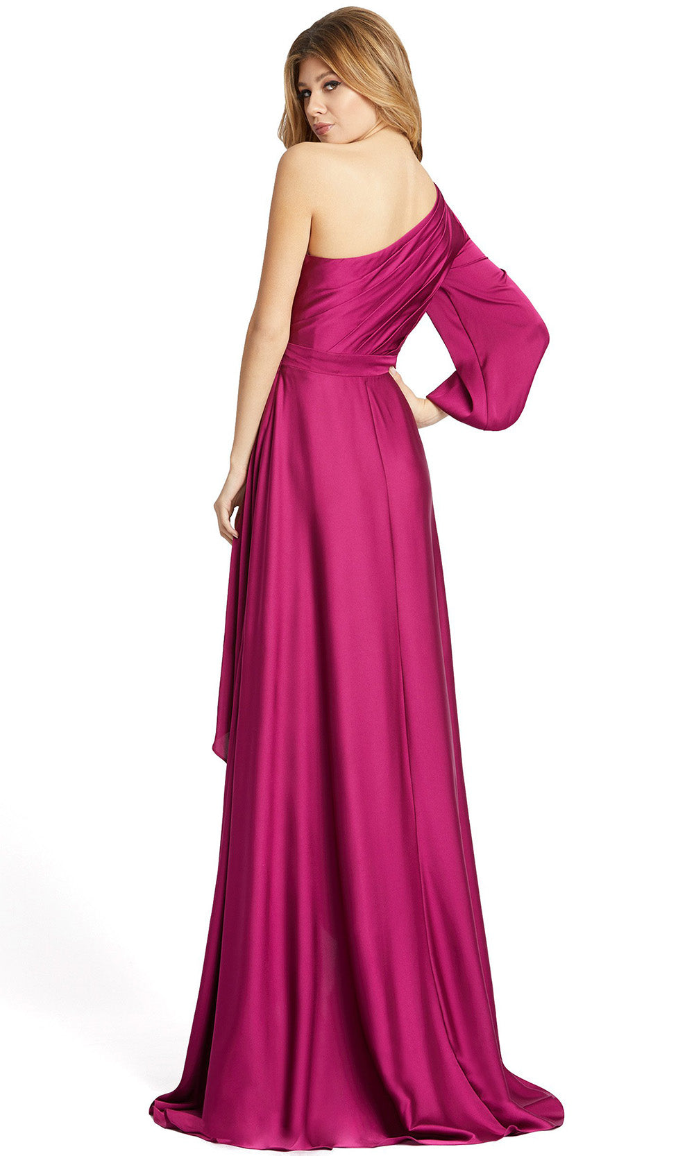 Ieena Duggal - 49141I Bishop Sleeve Asymmetric A-Line Dress In Purple