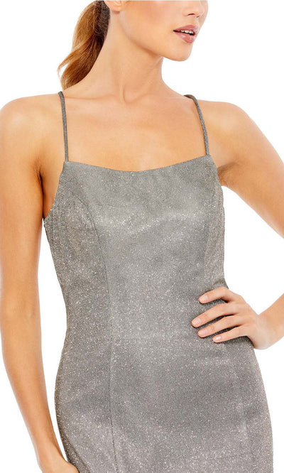 Ieena Duggal - 49274I Lace Up Back Metallic Dress In Silver and Gray