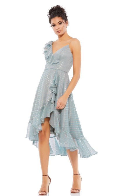 Ieena Duggal - 49489 Ruffle Draped A-Line Dress In Blue and Gray