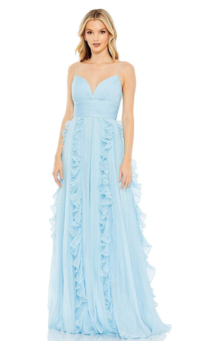 Ieena Duggal - 49533 Long Ruffled A-Line Gown In Blue