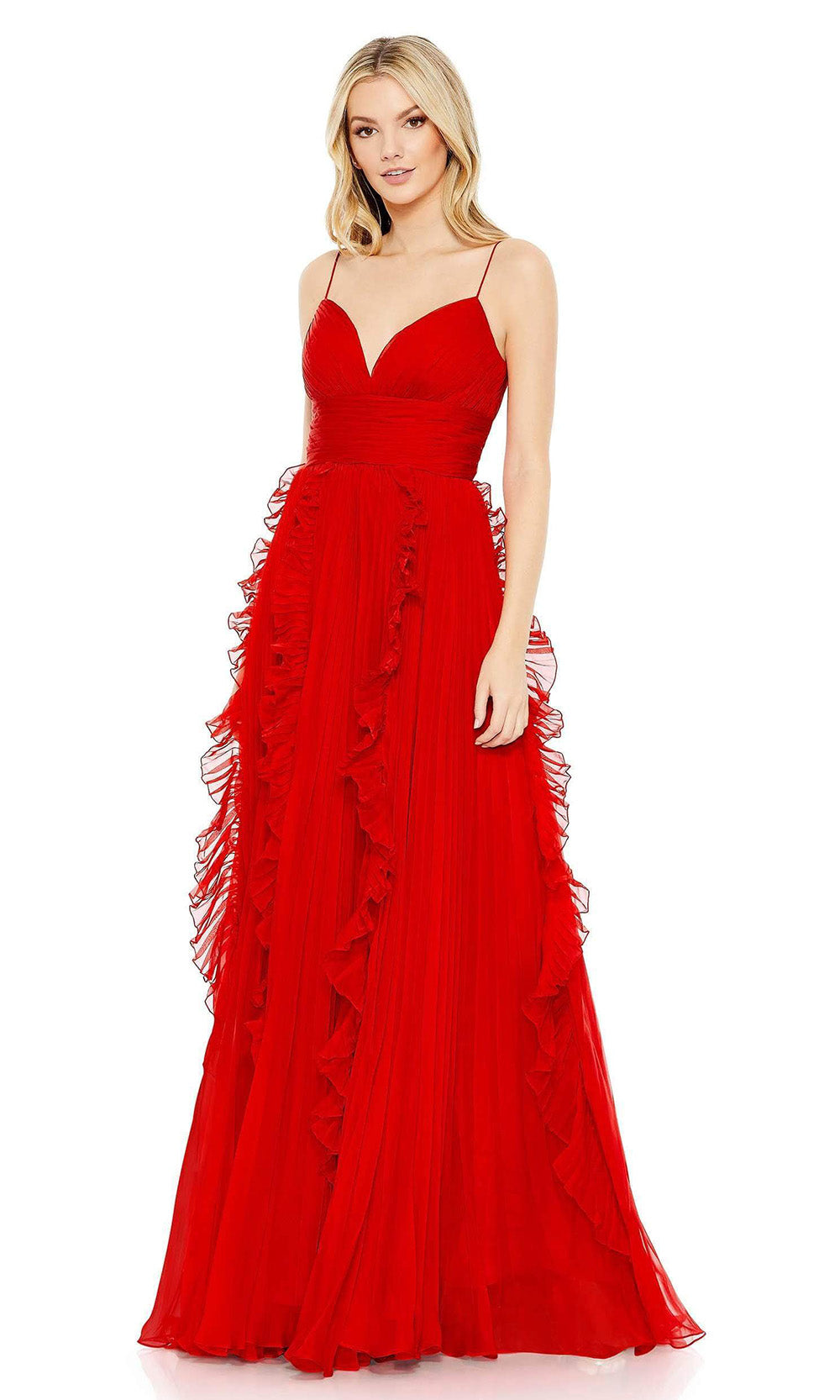 Ieena Duggal - 49533 Long Ruffled A-Line Gown In Red