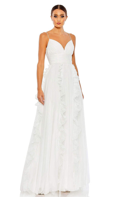 Ieena Duggal - 49533 Long Ruffled A-Line Gown In White