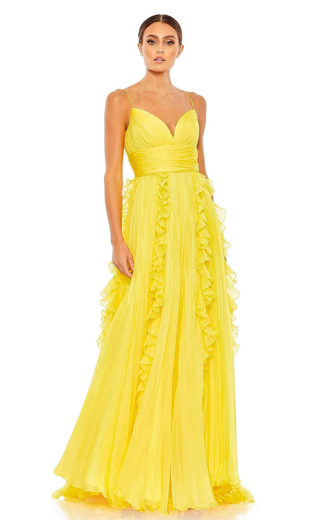 Ieena Duggal - 49533 Long Ruffled A-Line Gown In Yellow