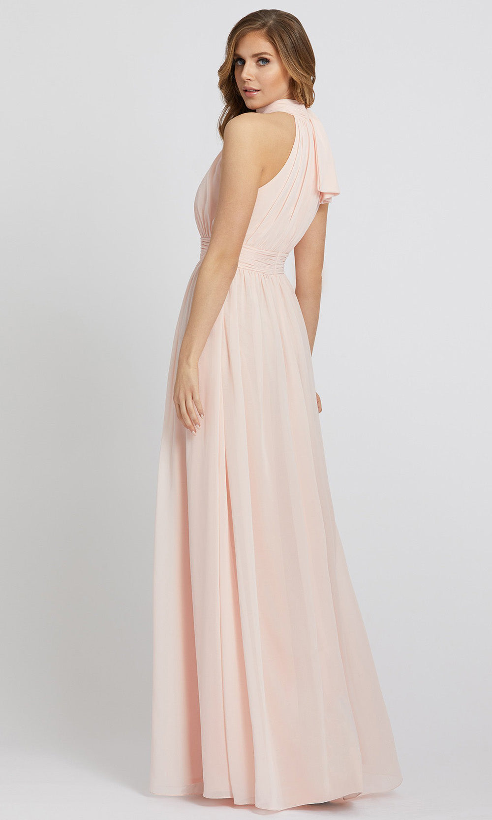 Ieena Duggal - 55035I Halter Bodice Shirred A-Line Dress In Pink