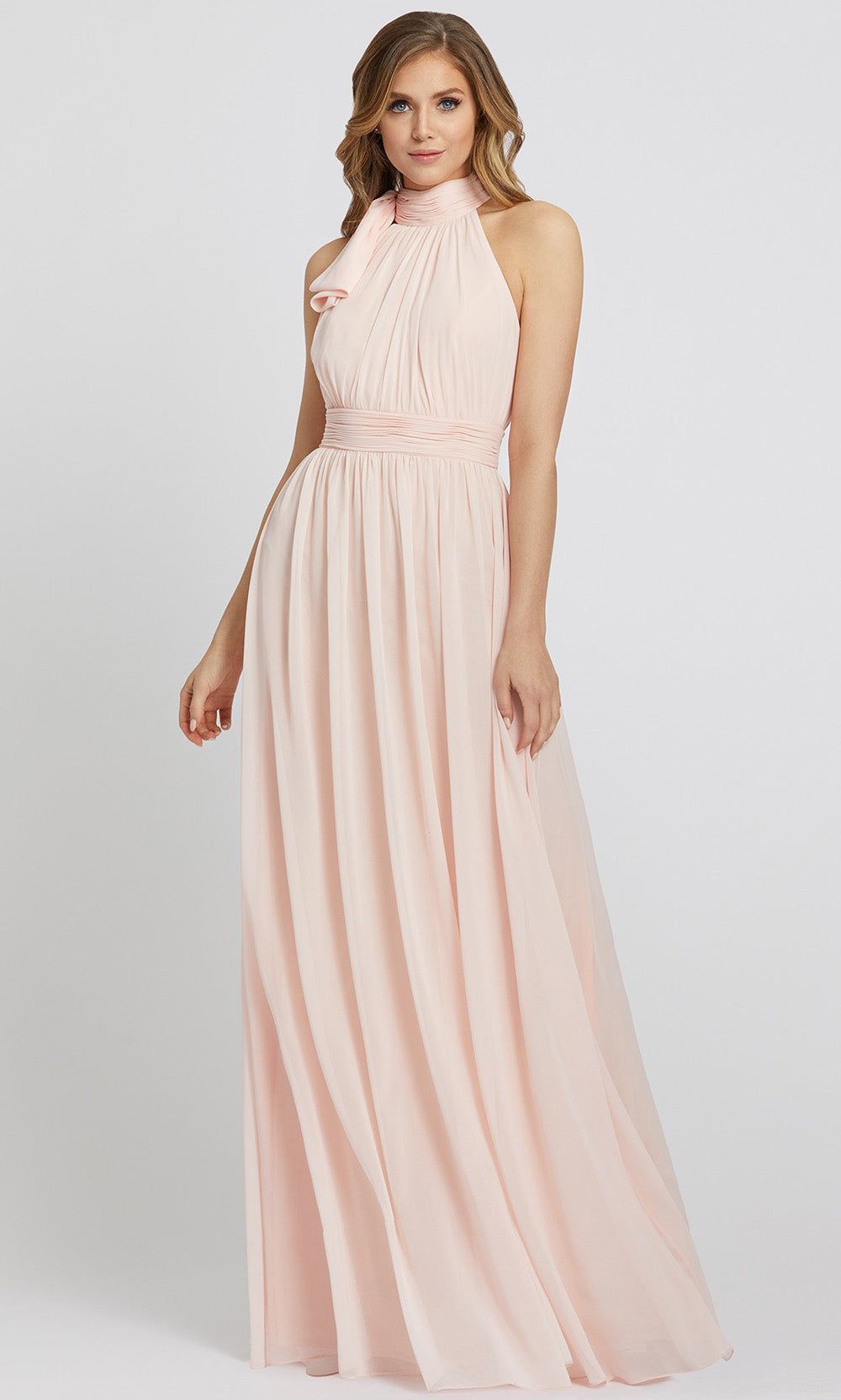 Ieena Duggal - 55035I Halter Bodice Shirred A-Line Dress In Pink