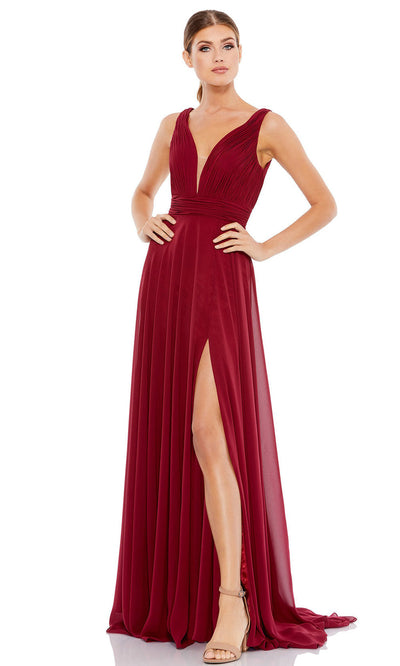 Ieena Duggal - 55249I Shirr-Designed A-Line Dress In Burgundy