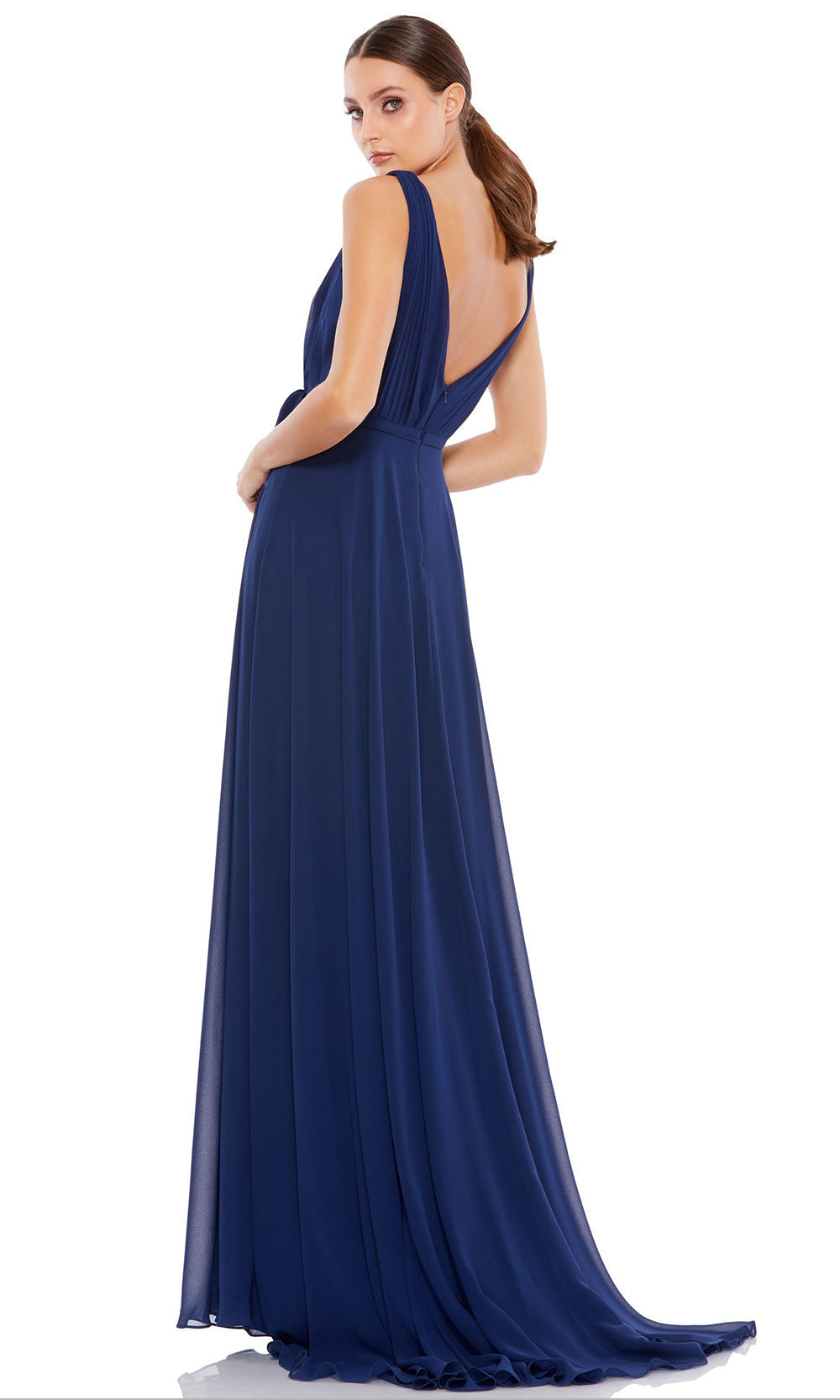 Ieena Duggal - 55283I Shirr-Ornate High Slit Dress In Blue