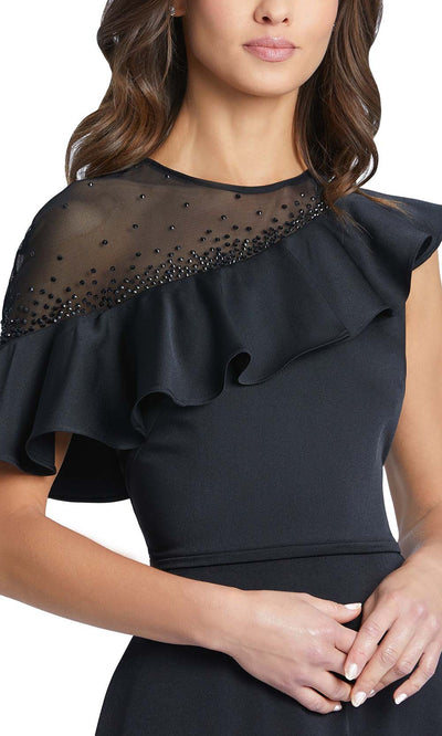 Ieena Duggal - 55317I Jewel Asymmetric Slit Evening Gown In Black