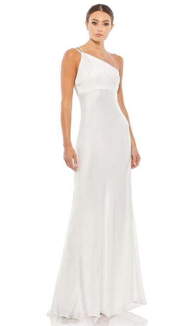 Ieena Duggal - 55385I Spaghetti Strap One Shoulder Dress In White & Ivory