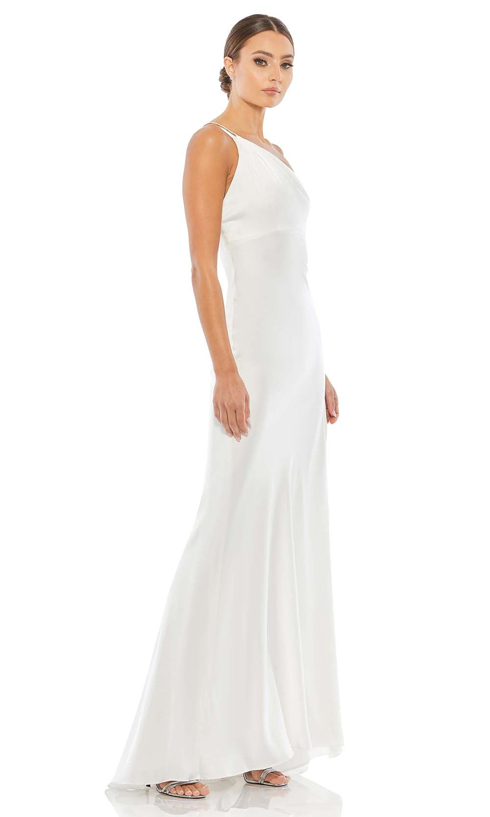 Ieena Duggal - 55385I Spaghetti Strap One Shoulder Dress In White & Ivory