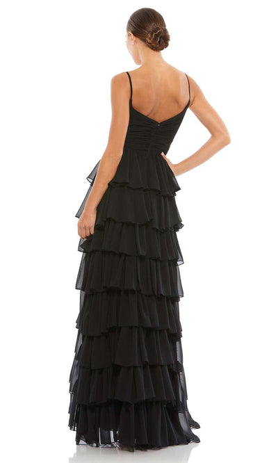 Ieena Duggal - 55416I High Slit Tiered Chiffon Dress In Black