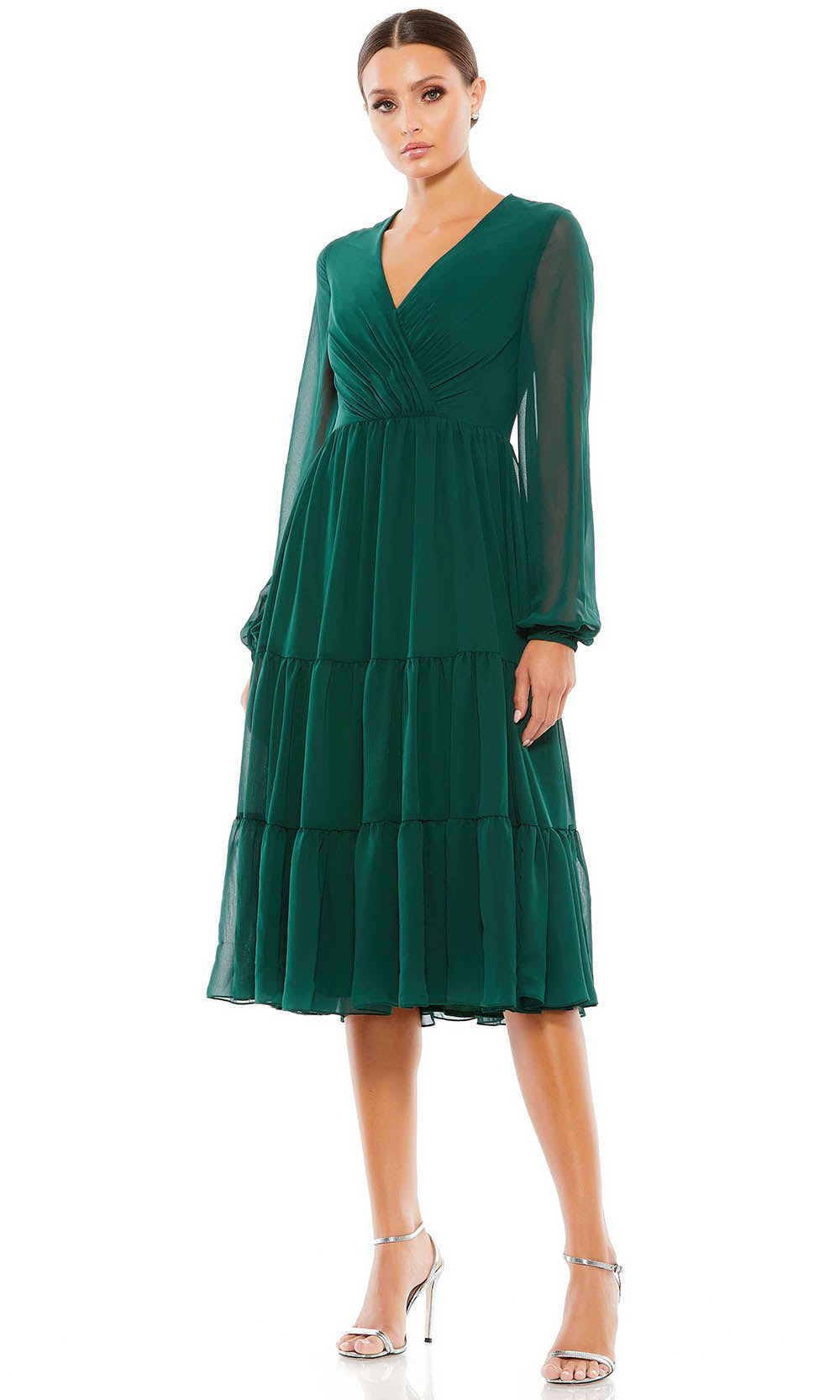 Ieena Duggal - 55637 Knee Length Chiffon Dress In Green