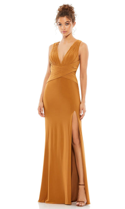 Ieena Duggal - 55703 Plunging V-Neck Pleated Gown In Orange