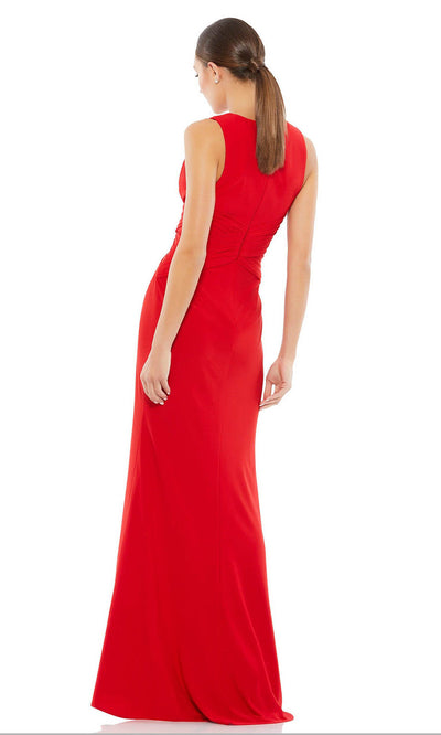 Ieena Duggal - 55703 Plunging V-Neck Pleated Gown In Red