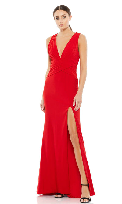 Ieena Duggal - 55703 Plunging V-Neck Pleated Gown In Red