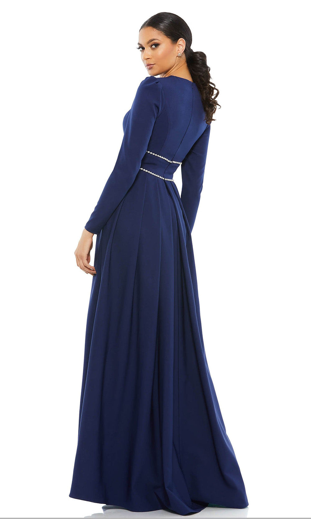 Ieena Duggal - 55705 Jewel Trimmed Waist Gown In Blue