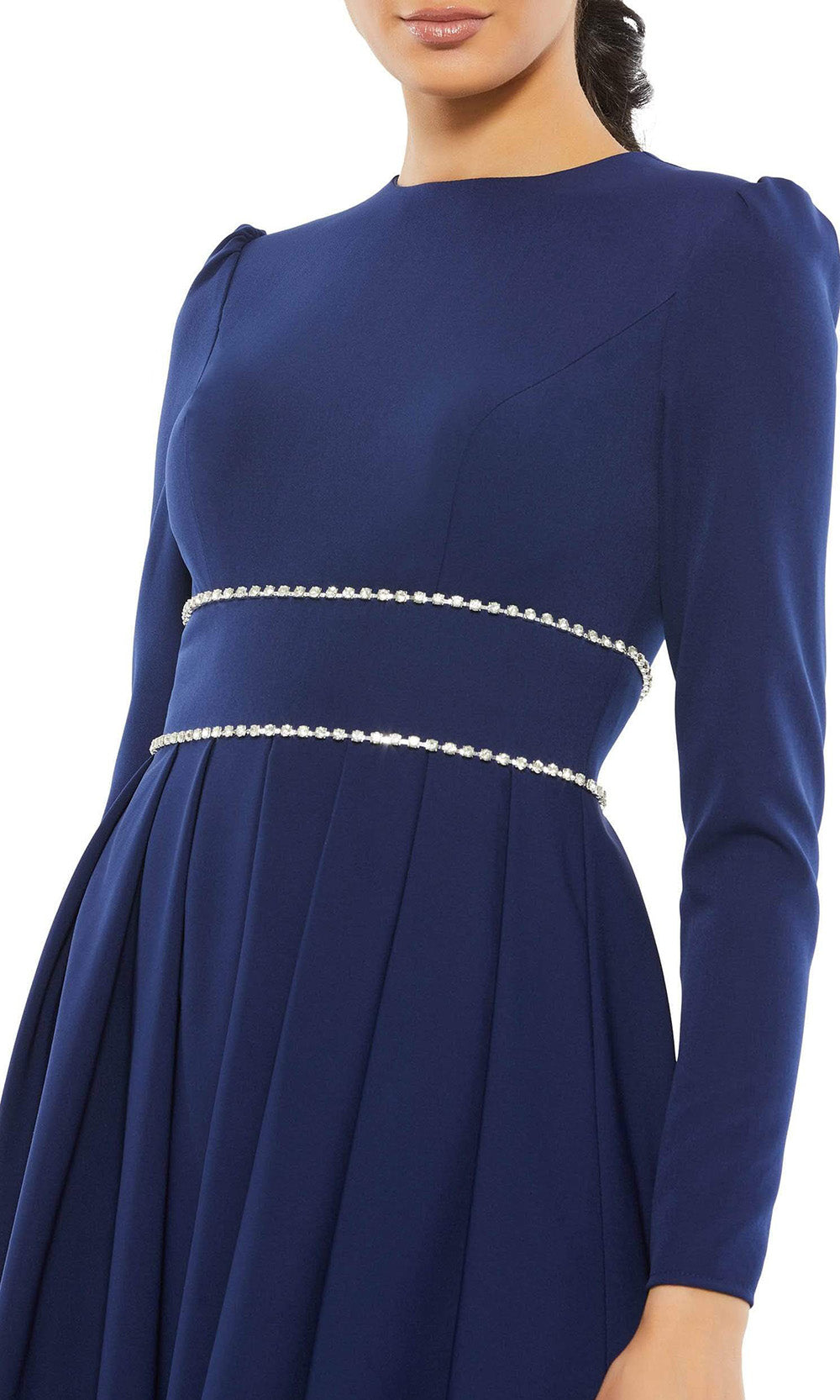 Ieena Duggal - 55705 Jewel Trimmed Waist Gown In Blue