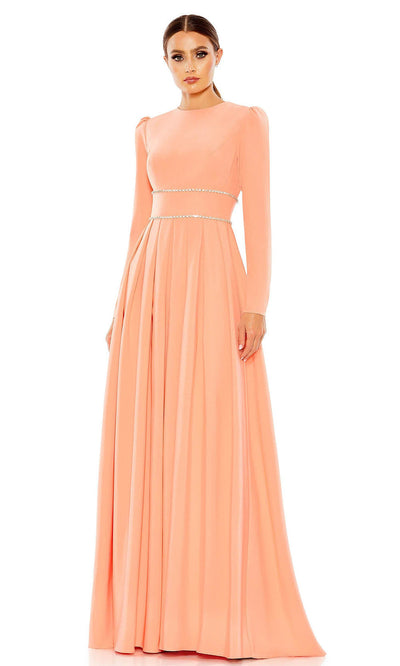 Ieena Duggal - 55705 Jewel Trimmed Waist Gown In Orange and Pink