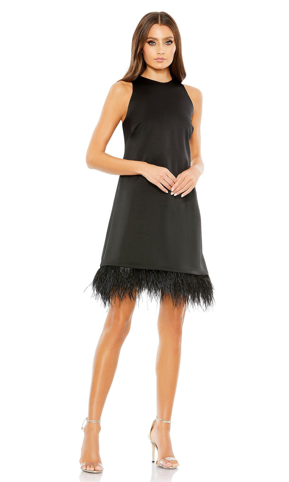 Ieena Duggal - 55805 Sleeveless Feather Ornate Dress In Black