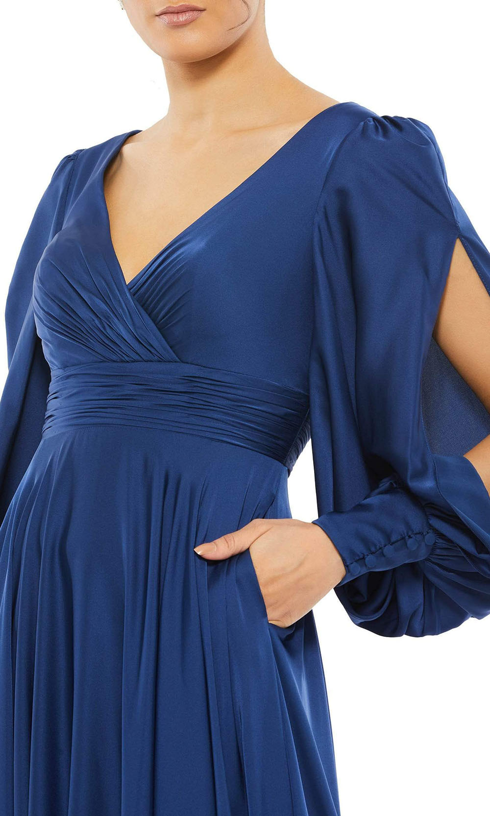 Ieena Duggal - 67847 Split Sleeve Wrap Gown In Blue